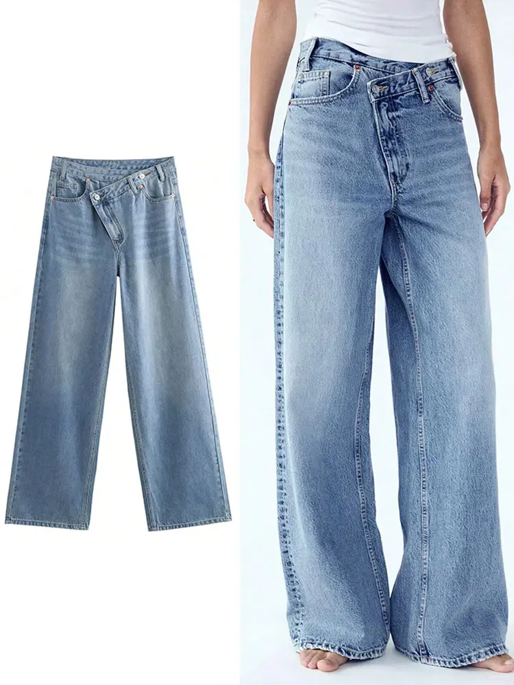 HH Women 2025 Fashion Straight Jeans Vintage Solid Casual High Waist Wide Leg Denim Pants High Street Lady Trousers Jeans