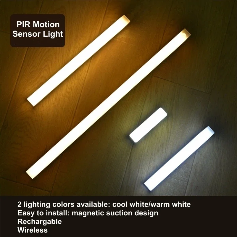 Luces Led con carga USB, Sensor de movimiento PIR, barra LED, Detector de luz portátil para iluminación interior de cocina