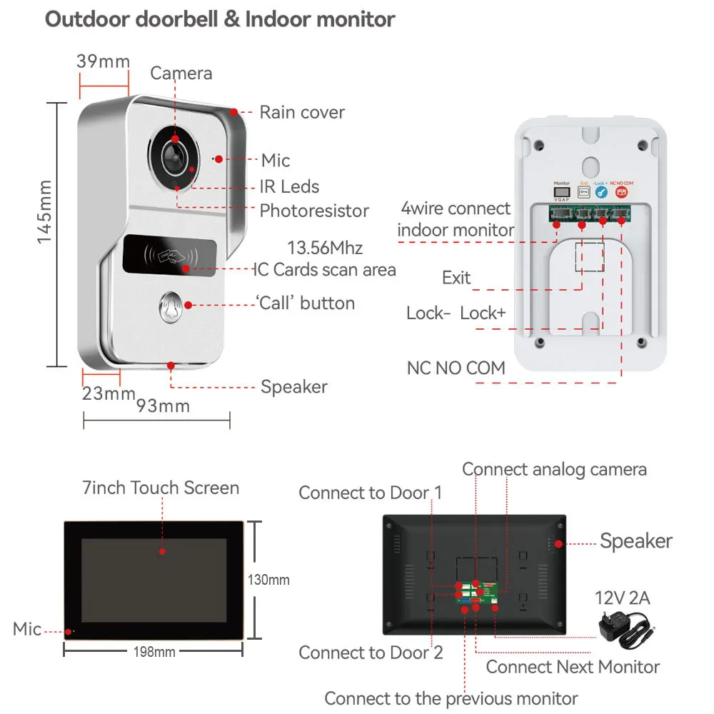 Nieuwe TUYA 7 Inch 2 Monitor WiFi Video-intercom TUYA Smart Home APP Draadloze Video Deurtelefoon RFID HD Camera Toegangscontrolesysteem