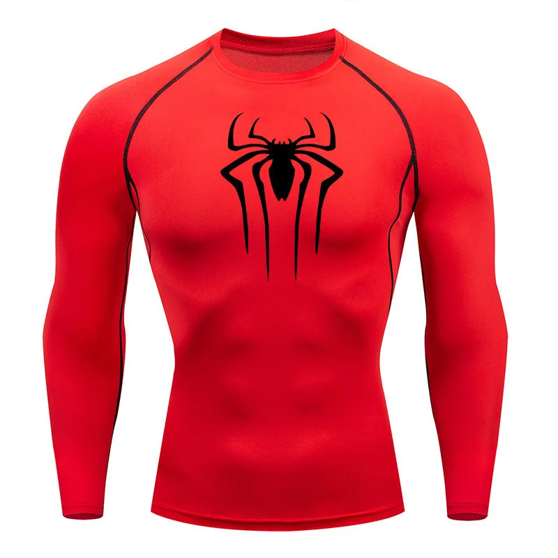 Men's sun protection spiderman sport shirt long sleeve compression shirt second skin running training wear Rashgarda MMA