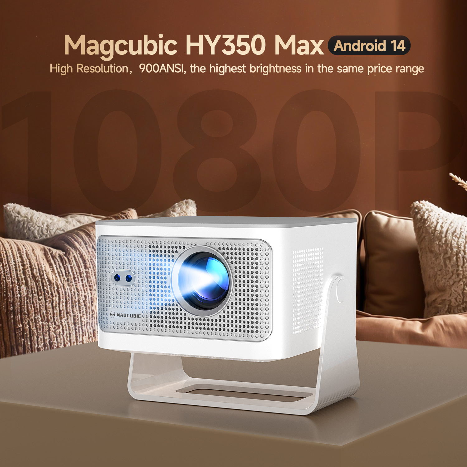 Magcubic Android14 Allwinner H726 900ANSIAuto Focus Native1080P 8K HY350 Max proyector con Wifi6 BT5.4 película portátil al aire libre