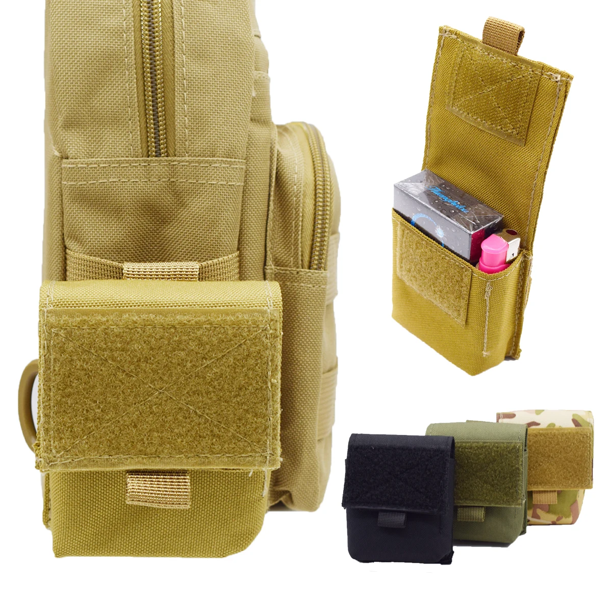 Tactical Outdoor Smoke Pouch, Durable Polyester Blend, Multiple Color Options, Zipper Closure, Ideal for Carrying Cigarettes