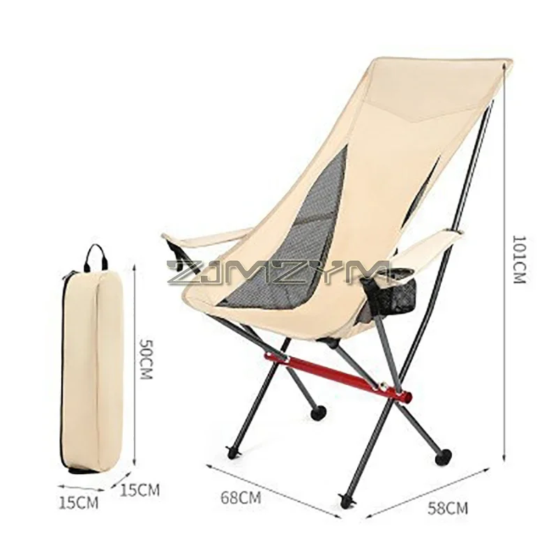 Portátil High Back Camping Chair, Cadeira dobrável com porta-copos, descanso de braço, saco de transporte, suporta até 150kg, preto, cinza, bege