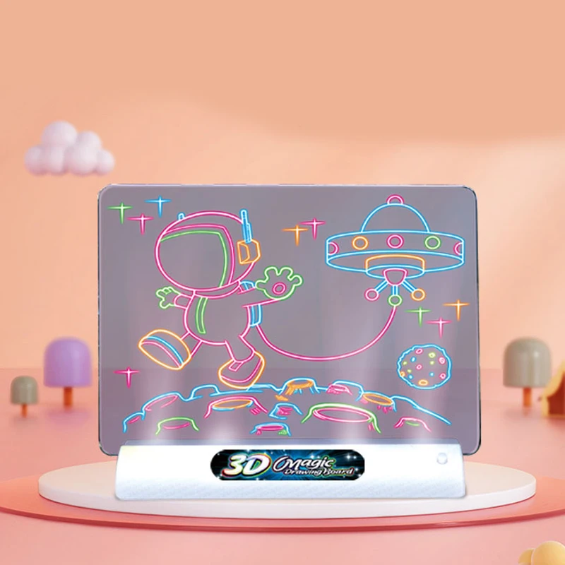 3D 매직 드로잉 패드 LED 빛 다채로운 공간 바다 공룡 그림 보드 어린이 교육 장난감 성장 놀이 친구 크리 에이 티브 선물