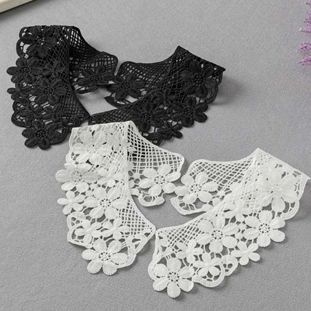 Cuello falso de encaje blanco y negro para mujer, collares desmontables, blusas, camisas, apliques bordados, cuello falso de costura