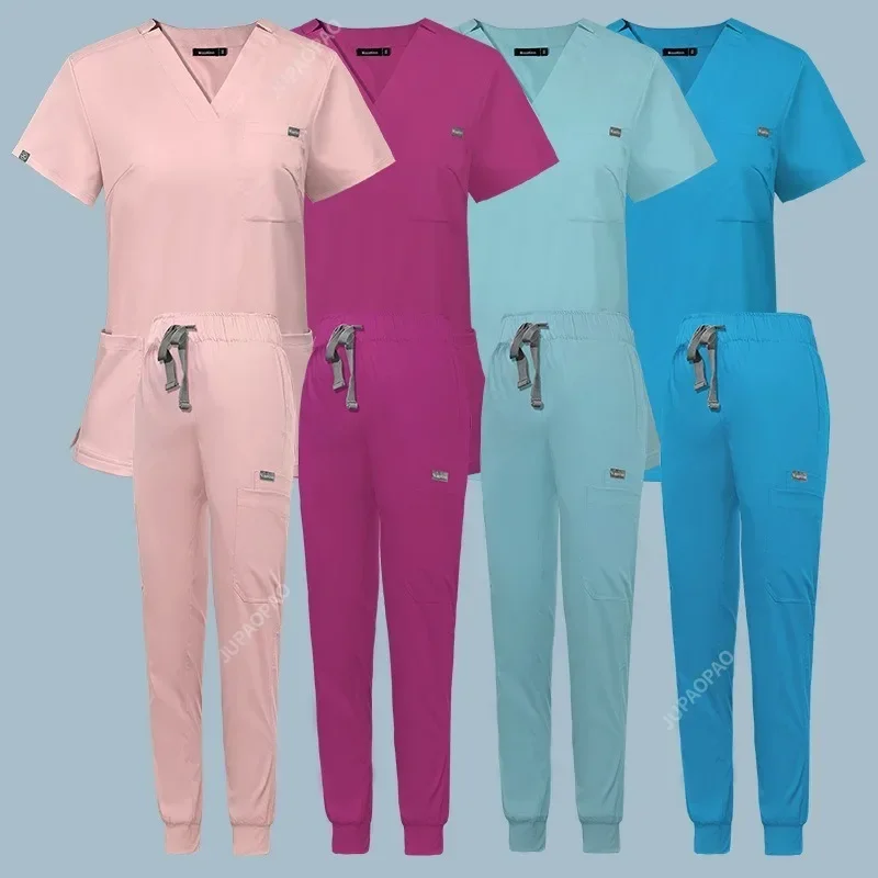 Uniforme médico Multicolor para mujer, Tops de manga corta + Pantalones, uniforme para enfermería, tienda de mascotas, médico, cirugía médica, conjunto de ropa de trabajo