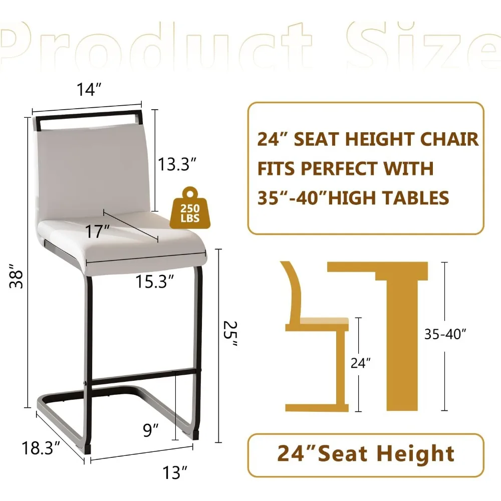 Counter Height Bar Stools Set of 4, Counter High Chairs with Painted Metal Legs-back, Barstools for Kitchen Island, Bar Stool