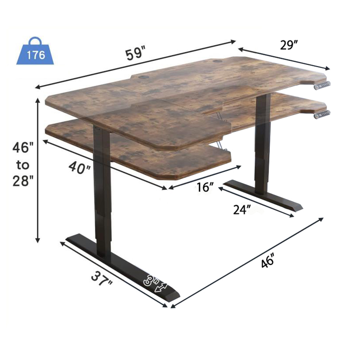bilbil Electric Height Adjustable Standing Desk,Computer Desk, Electric Lifting Desk, Gaming Desk, Electric Lifting Standing