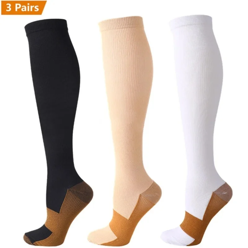 3 pares de calcetines de compresión de cobre para mujeres y hombres, antifatiga, alivio del dolor, medias de compresión graduadas Unisex hasta la rodilla, 15-20 MmHg