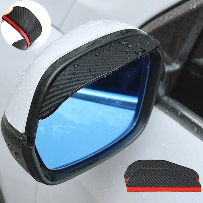 2 uds espejo retrovisor de coche lluvia ceja visera de fibra de carbono retrovisor lateral de coche nieve parasol cubierta de lluvia accesorios de espejo de coche