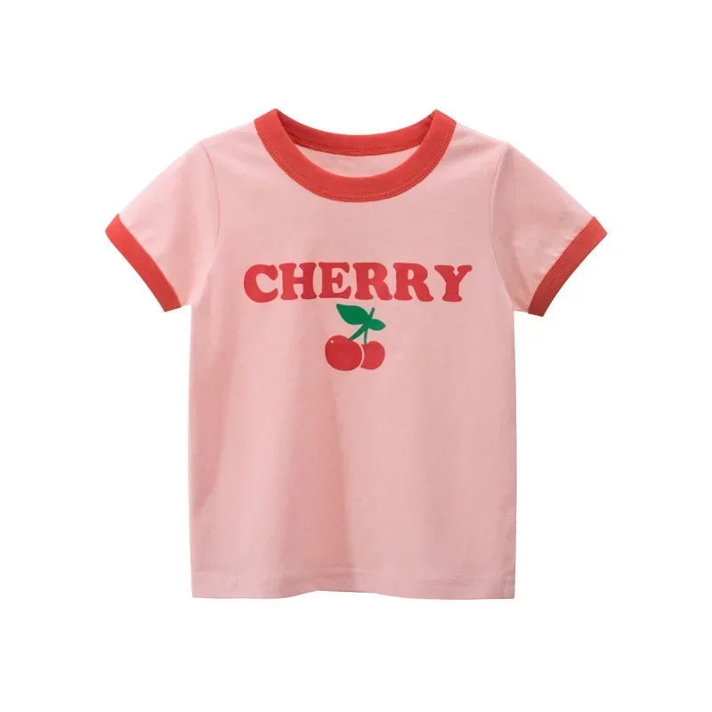 女の子用半袖コットンTシャツ,漫画デザイン,イチゴ,チェリー,カジュアル,子供服,10歳,夏,2020