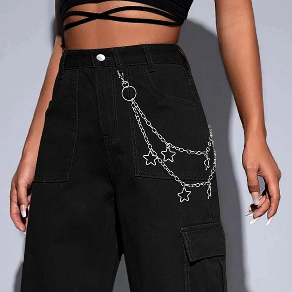 Star Double Layer Waist Chain Mens Decorative Pant Chain Jeans Trouser Chains Hip Hop Rock Chain Punk Retro Belt Chain