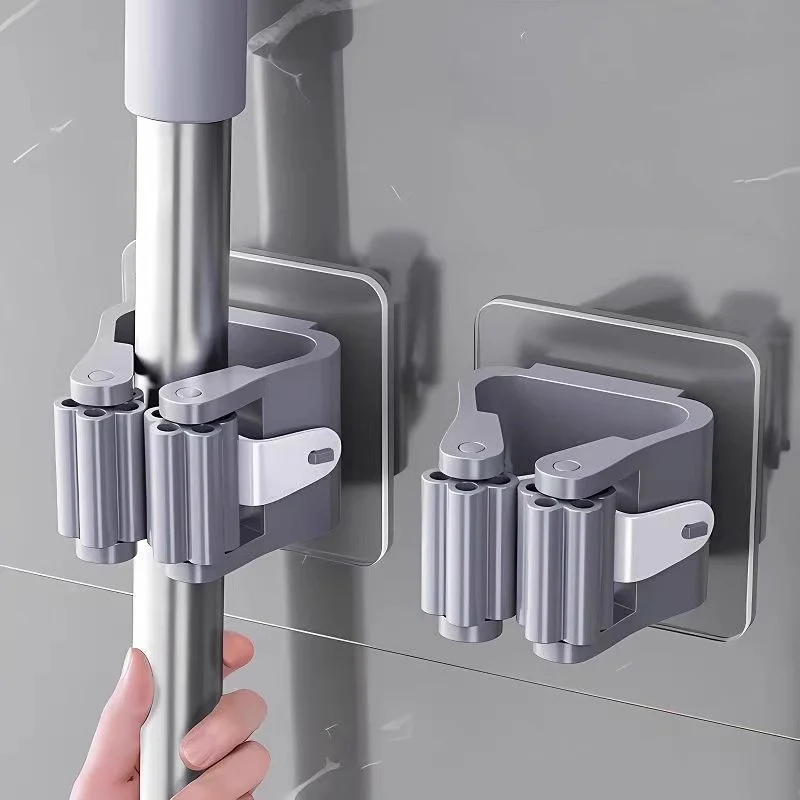 Mop Holder Self-adhesive Broom Stand Wall Mounted Mop Support Sweeping Brush Hook Storage Organizer Bathroom Kitchen Accessories