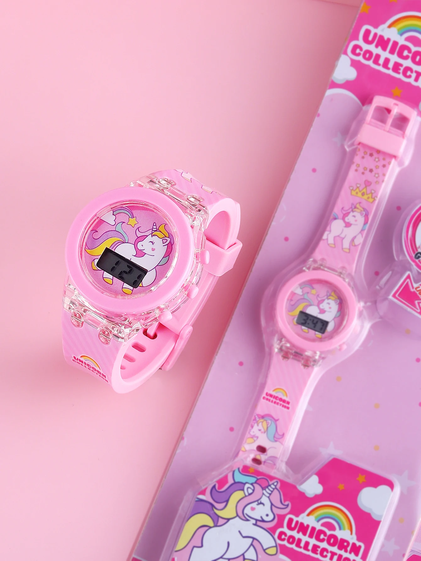 ชุดสายรัดข้อมือ Jam Tangan elektronik กีฬายูนิคอร์นหลากสีอิเล็กทรอนิกส์เรืองแสงในที่มืดสำหรับเด็กสำหรับนักเรียน