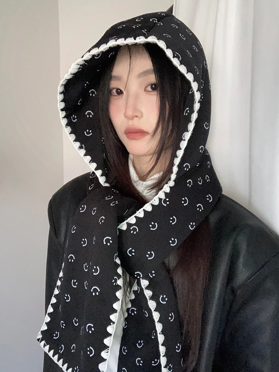 Hanfu Style Cat Bow Hat Scarf Set Warm And Cold-Proof Neck Scarf Big Head And Ear Protection