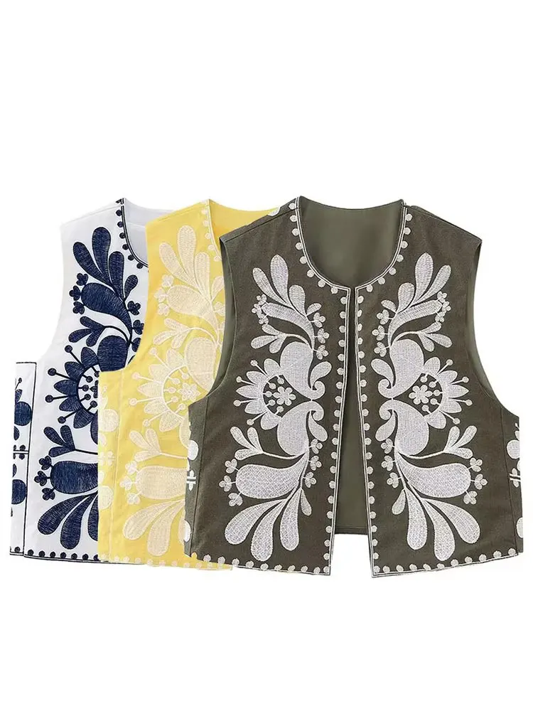 Hh feminino floral bordado colete topo verão casual vintage y2k cardigan colete mulher chique solto outerwear vsets