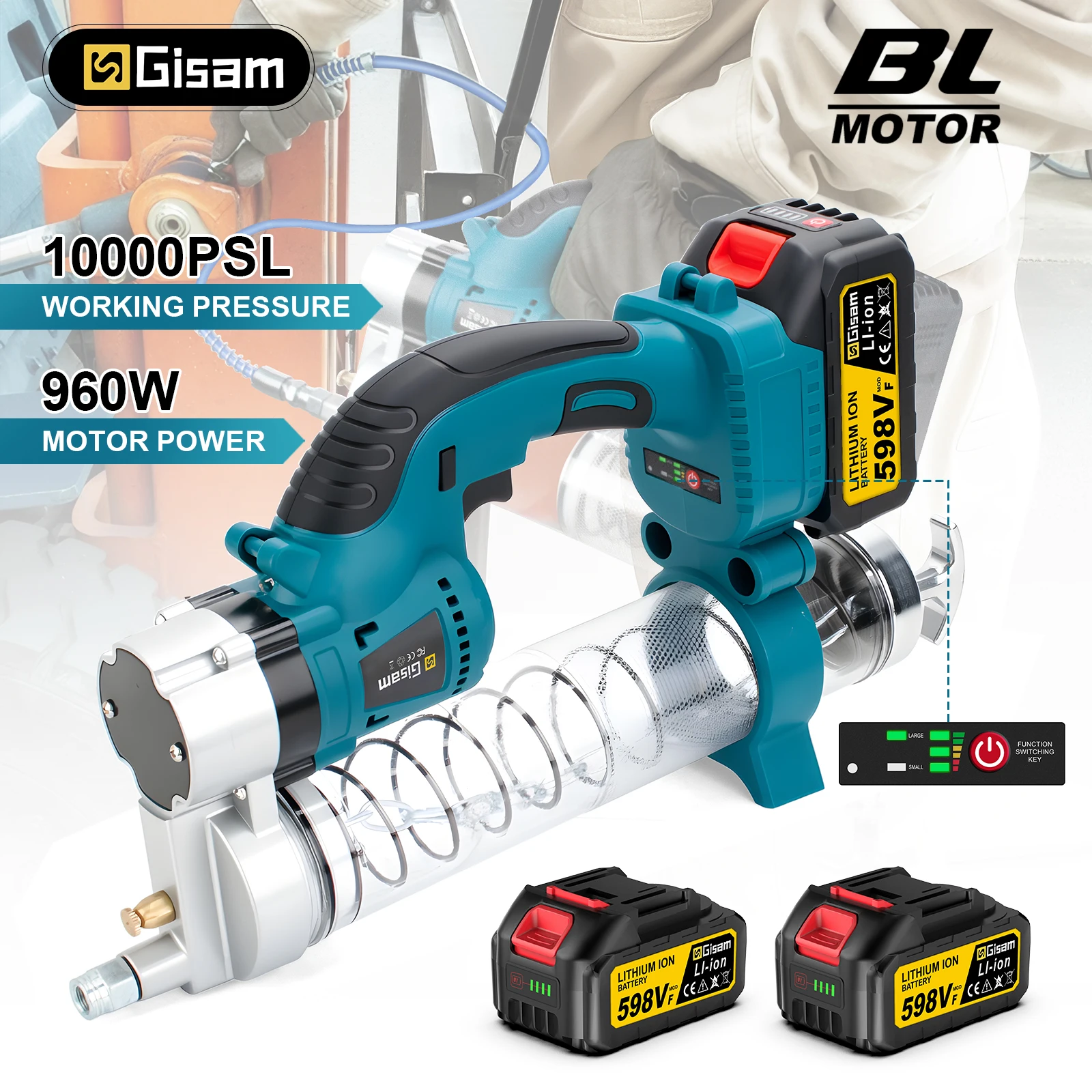 Pistola de engrase eléctrica sin escobillas Gasy, 10000PSL, 69Mpa, aceite lubricante de alta presión para mantenimiento de coche para makita, pin de batería de 18v
