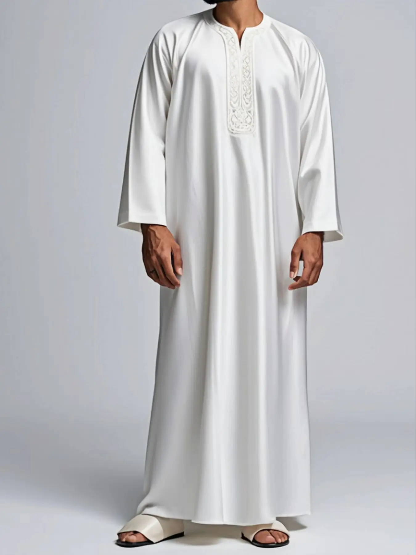 Novo quatro estações universal 100% autêntico original S-2XL tamanho manga longa muçulmano robe bordado artesanato negócios casual masculino