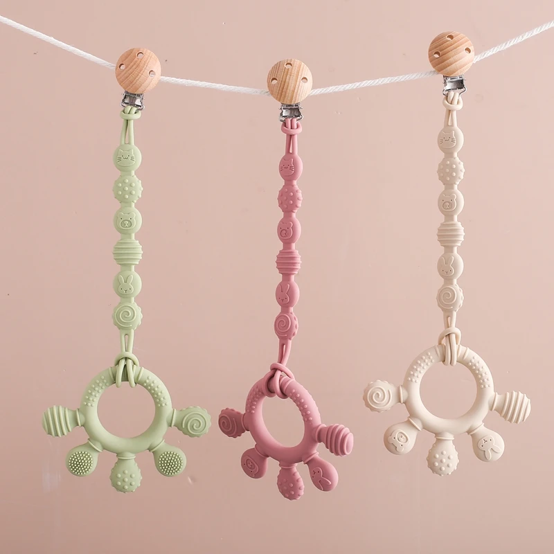 ไม้บีช Pacifier คลิปซิลิโคน Teether ชุดโซ่ Anti-DROP Pacifier CHAIN เด็กอุปกรณ์เสริมจุกนมผู้ถือ Dummy ผู้ถือของขวัญ