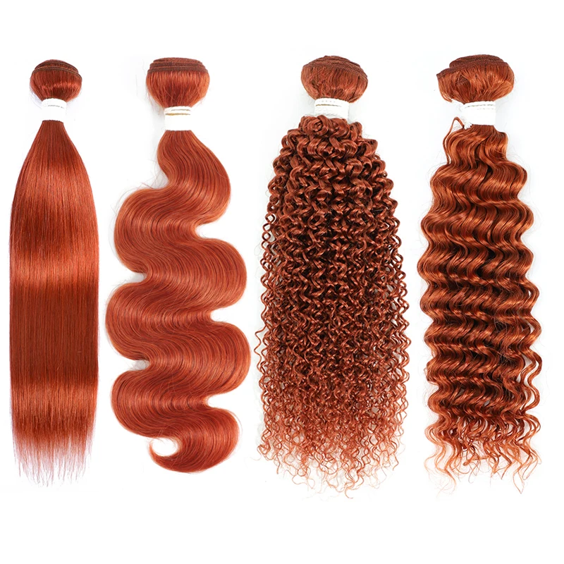 Onda profunda pacotes de cabelo humano 350 cor laranja gengibre 100% tecer cabelo humano pacotes extensões de cabelo remy brasileiro 1/3/4 pçs
