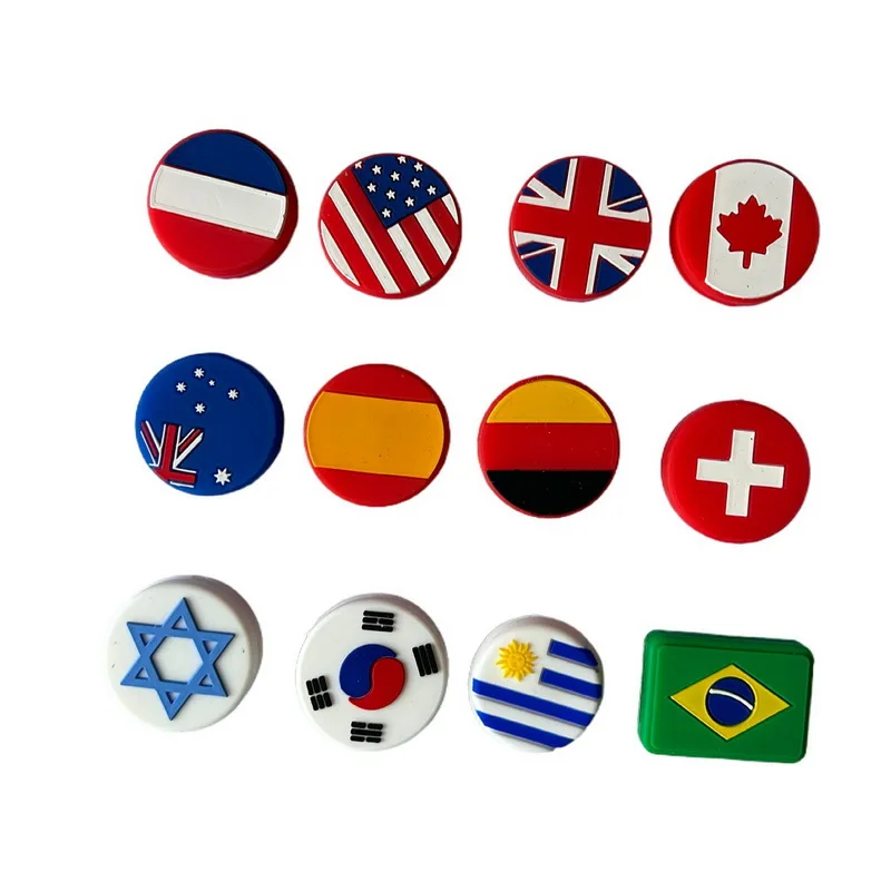 2 ชิ้น Country Flag Shape เทนนิส Dampeners การสั่นสะเทือนซิลิโคนเทนนิส Dampeners แร็กเก็ต Anti Vibration Damper อุปกรณ์เทนนิส