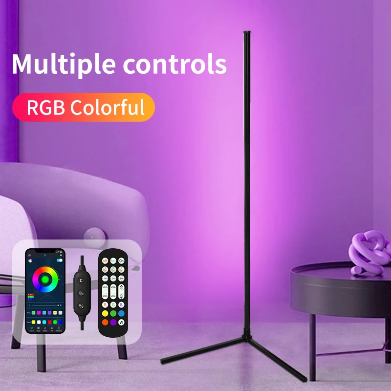 โคมไฟตั้งพื้น RGB ขนาด 155 ซม. พร้อมซิงค์เพลง โคมไฟเปลี่ยนสีได้ 16 ล้านสี สไตล์โมเดิร์น สำหรับห้องนอนและห้องนั่งเล่น