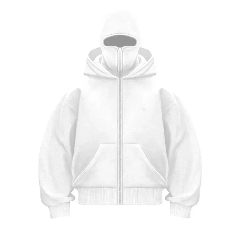 Balaclava masculina com capuz e zíper, moletom casual quente de inverno Y2K com máscara facial com capuz, design com zíper, jaqueta esportiva para atividades ao ar livre