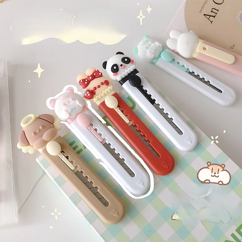 Kawaii Cartoon Dieren Mini Draagbare Mes Box Cutter Pocket Stretch Papier Cutters School Office Levert Gift Prijs