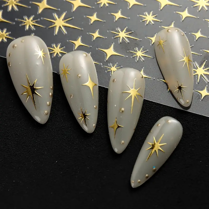 1 Uds. Pegatinas para decoración de uñas con temática de estrella, calcomanías de plástico autoadhesivas 3D con acabado brillante, forma rectangular de Anime, Ideal para uñas DIY