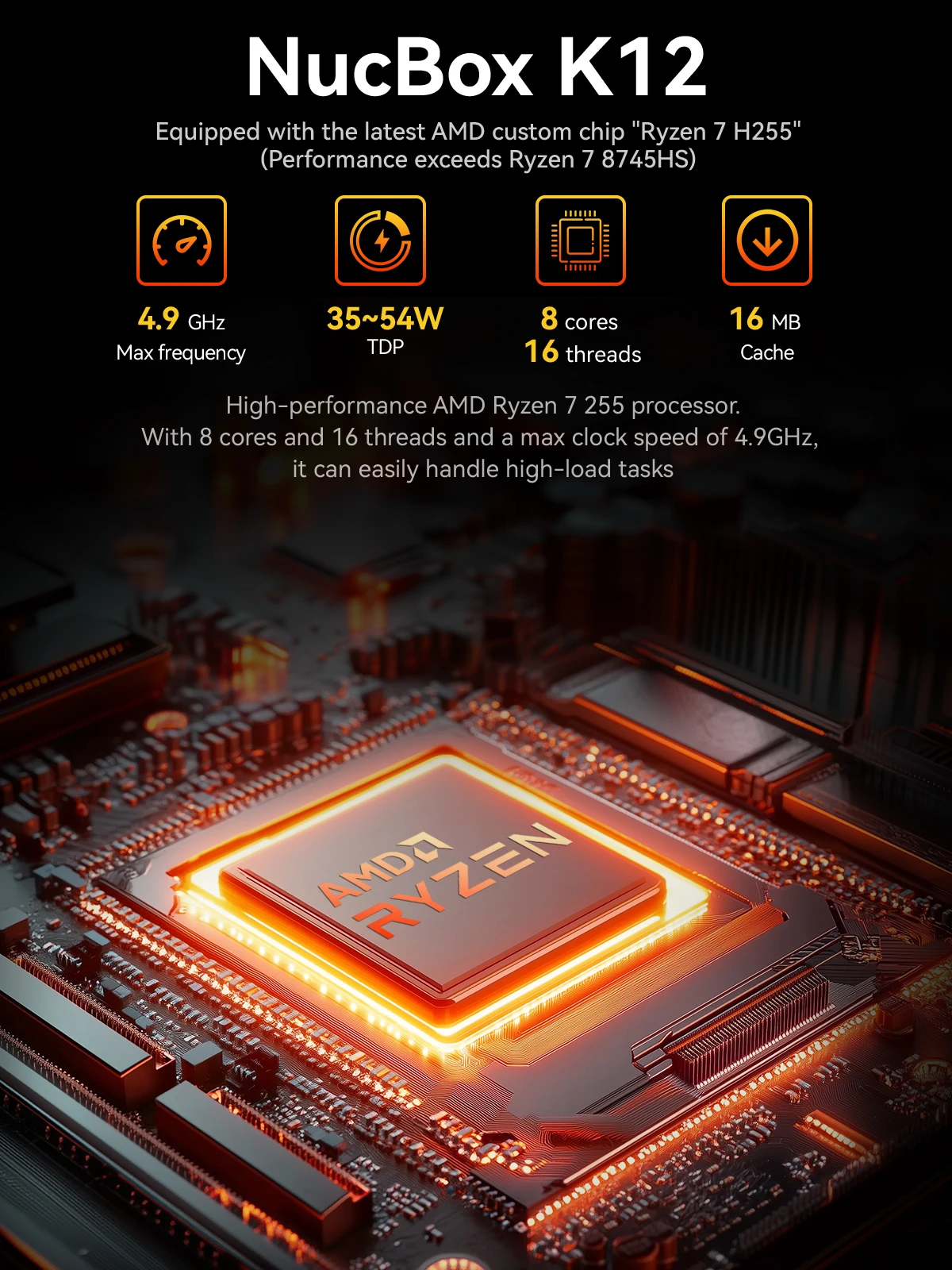 Mini PC GMKtec K12 AMD Ryzen ™   7 H 255 Dual DDR5 5600MT/s 3*SSD PCIe4.0 WiFi 6 BT 5.2 Dual 2.5G LAN OCulink Computer desktop
