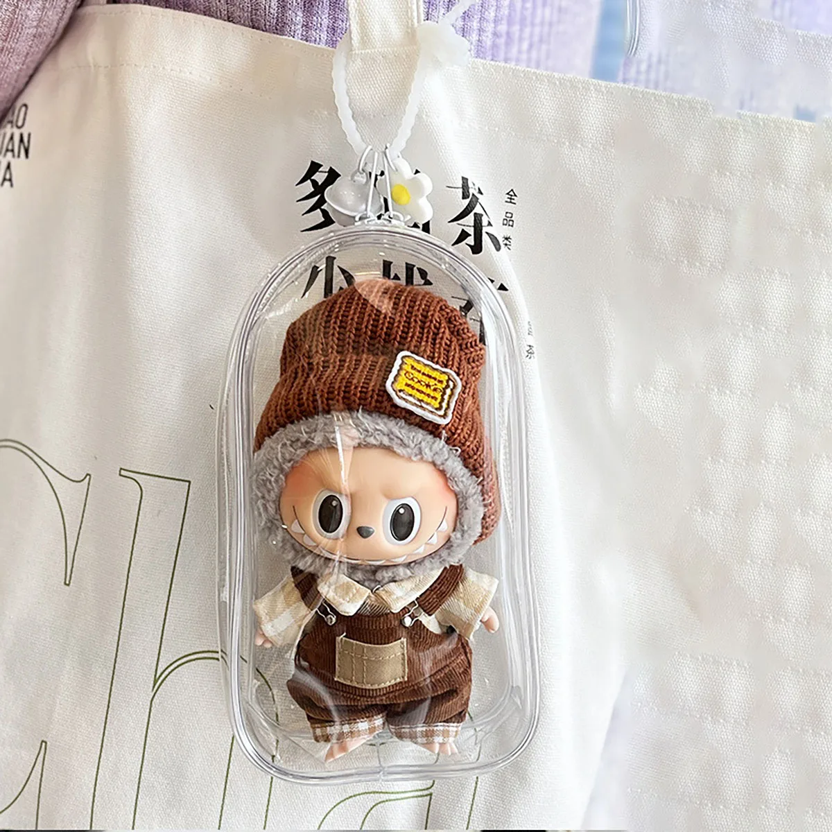 Labubu V1 V2 เก็บกระเป๋าตุ๊กตา PVC โปร่งใสป้องกันพวงกุญแจ