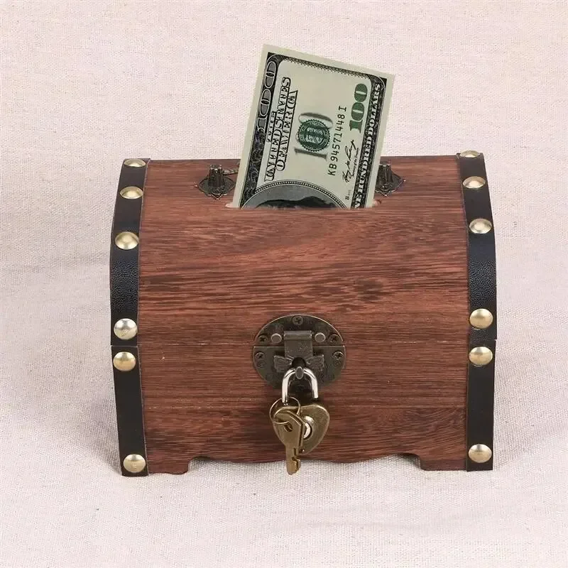 Coffre au trésor avec serrure, boîte de rangement au trésor Vintage, organisateur de tirelire, boîte d'épargne avec serrure pour décoration rétro de la maison