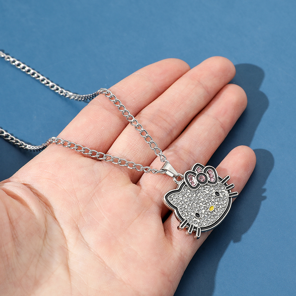 Collar de Hello Kitty Sanrio, capa de Color plateado brillante, cadena de clavícula para mujer, colgante elegante, regalo de joyería