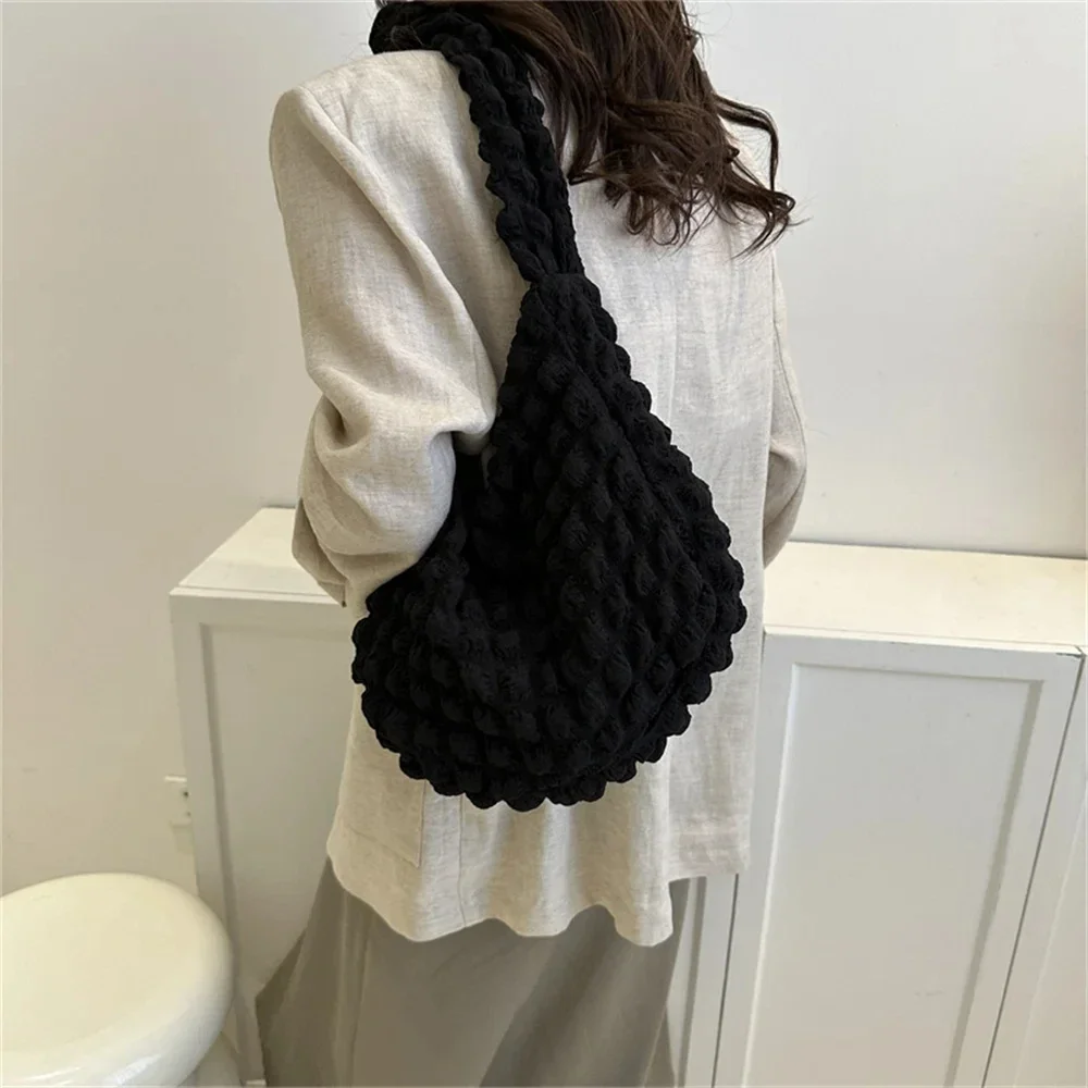 Sac à bandoulière plissé brodé à carreaux – Sac à bandoulière et sous les bras, fourre-tout matelassé élégant de grande capacité pour femme