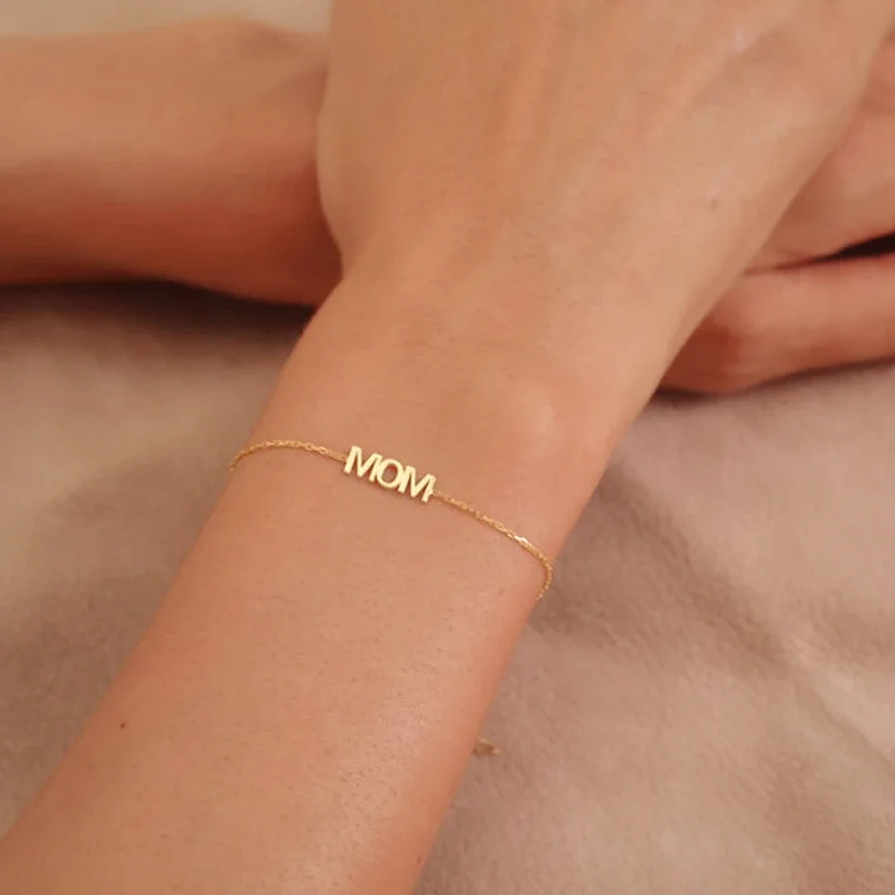 Pulseras con nombre personalizado para mujer, cadena dorada de acero inoxidable, colgante de fuente personalizado, pulseras ajustables, regalo de joyería