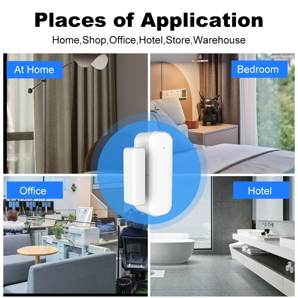 Tuya Zigbee-Sensor de puerta inteligente, detectores abiertos y cerrados, sistema de alarma de seguridad para el hogar, Control por voz a través de Alexa y Google