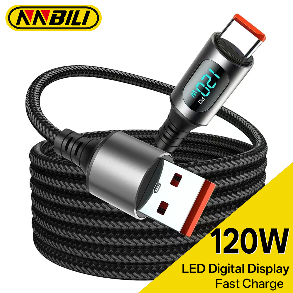 NNBILI 120W USB A a tipo C Cable cargador de carga rápida para Macbook Pro Xiaomi Samsung POCO USB C a C Cable de pantalla digital