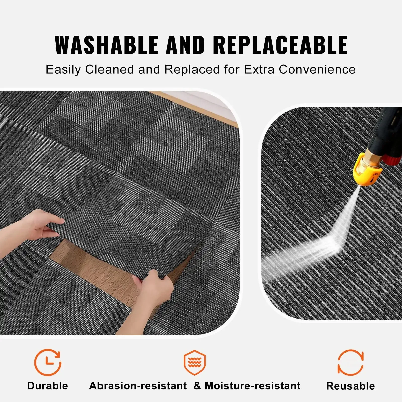Carpet Tiles Reusable, 24"x 24"Carpet Squares With Padding Attached, Soft Padded Carpet Tiles (24Tiles, Mixed Gray)