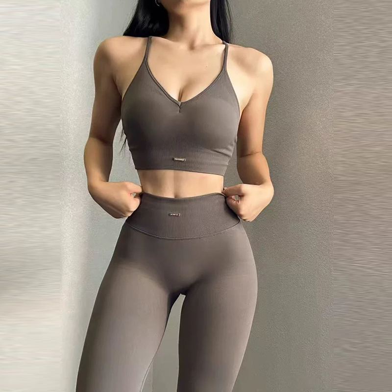 Women's fitness suit, V-neck bra yoga set sports high waisted leggings, tight fitting and shaping