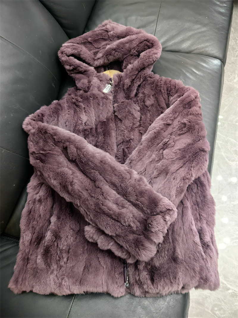 Mulheres inverno solto com capuz zíper jaqueta de pele natural 100% casaco de pele de coelho real grosso quente roupas femininas peludas outerwears