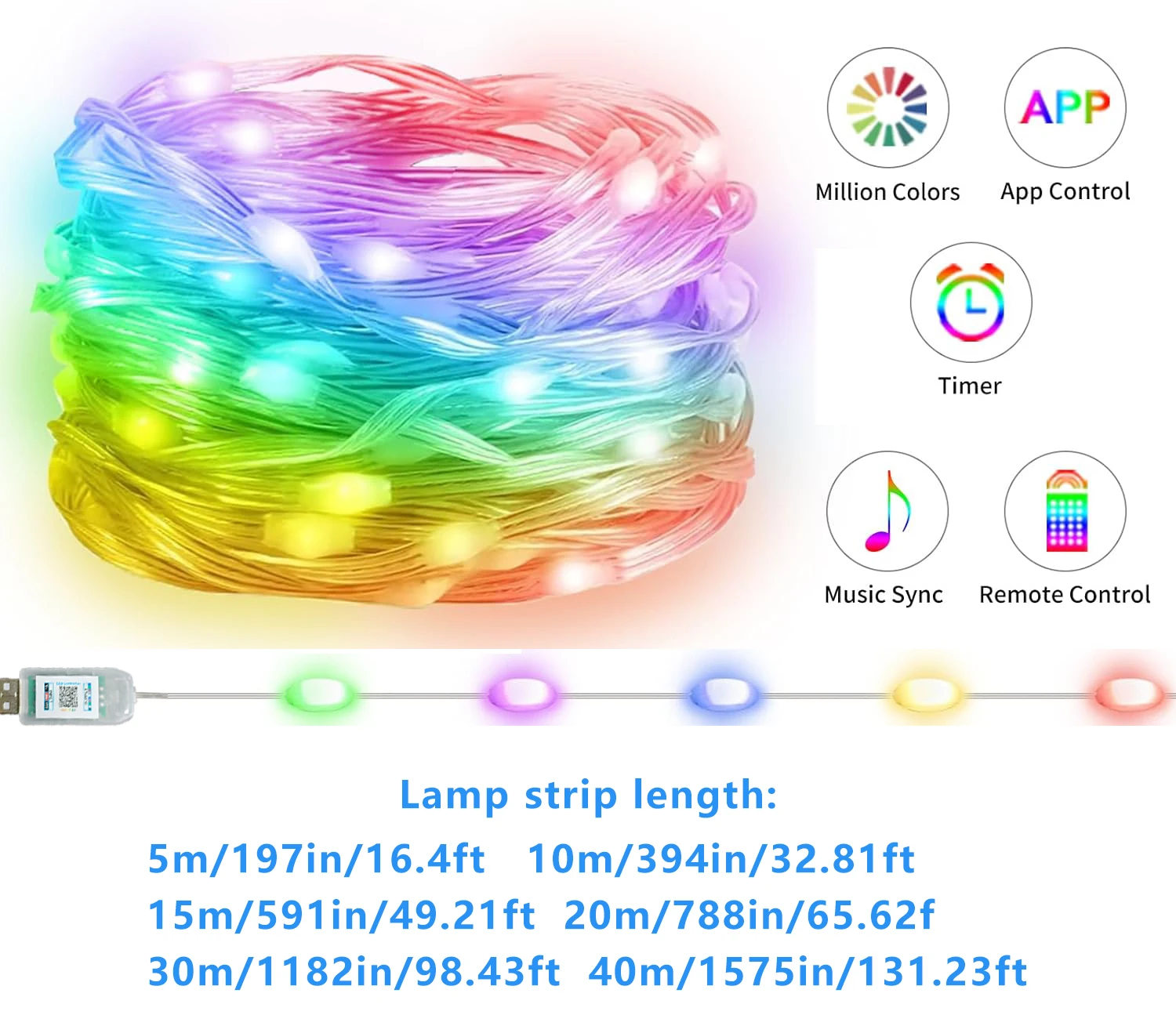 Stringa LED RGB 20m 10m 5m FAI DA TE Smart IC APP Bluetooth Luci fiabesche remote Dreamcolor Garden Party Natale Decorazioni di nozze
