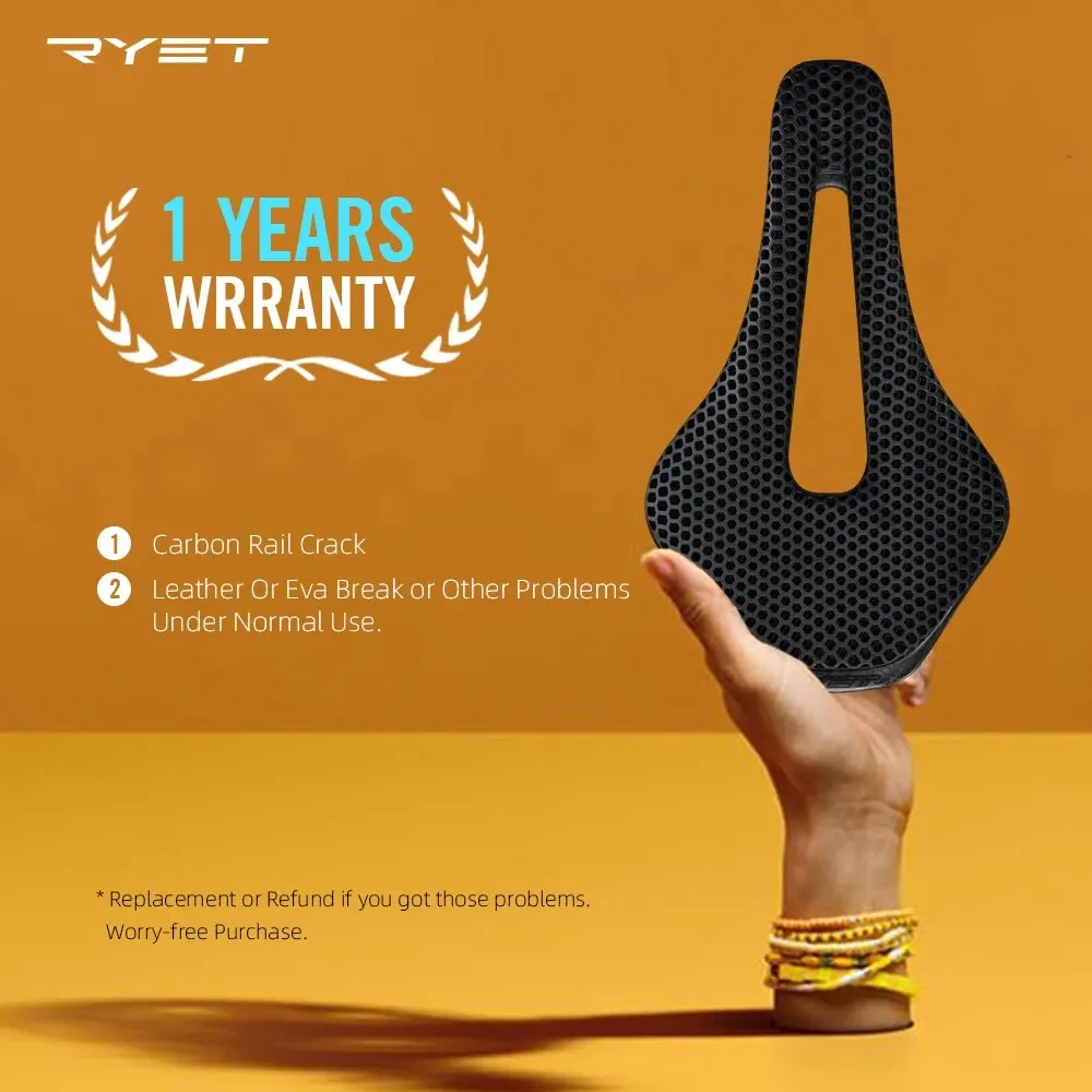 RYET-Ultraleve Carbon Fiber Bike Saddle, 3D Impresso, Oco, Confortável, Respirável, MTB, Cascalho, Estrada, Bicicleta, Ciclismo, Peças de Assento