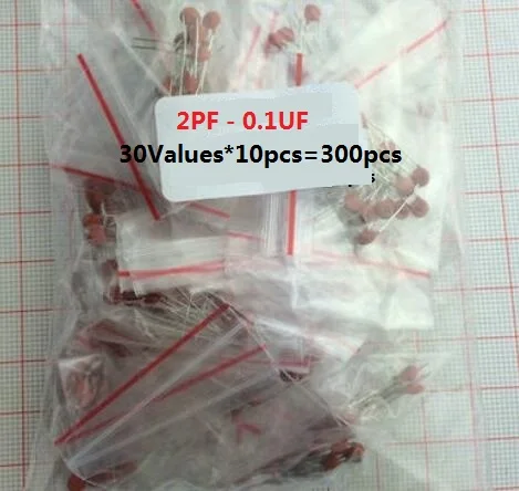 300PCS=30 Values*10pcs 2pf To 0.1uf Ceramic Capacitor Kit 50V 10/15/20/470/103/104/472/473/p/pf Assorted Kit Set Assortment Pack