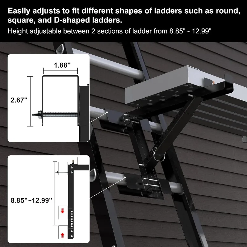 2025 Upgraded Adjustable Ladder Jacks 2 Pack for Scaffolding Platform, Two-Rung Short Body Extension Ladder Jack Scaffold Bracke