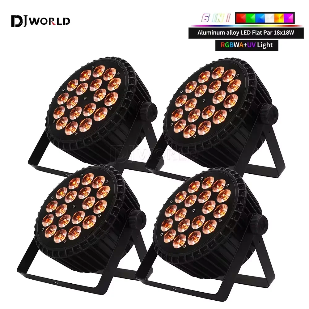 4PCS Aluminium LED Par Licht 18x18w RGBWA UV 6in1 Flache Par Licht DMX512 Professionelle bühnen Beleuchtung Ausrüstung für Disco Party