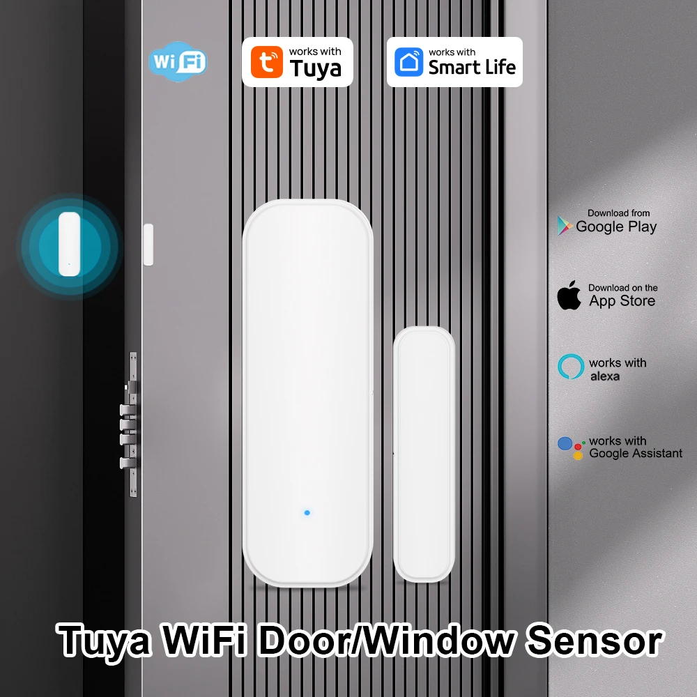 Tuya inteligente wi fi janela porta sensor com bateria sistema de alarme segurança em casa inteligente controle voz via alexa google casa inteligente