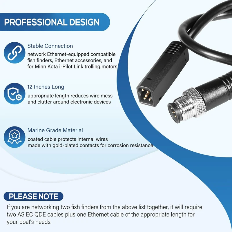 61377-12 als ec qde 12 Ethernet-Adapter kabel, schwarz ersetzen für Humminbird kompatibel mit Helix 7 g2n & g3n Modellen, alle Helix