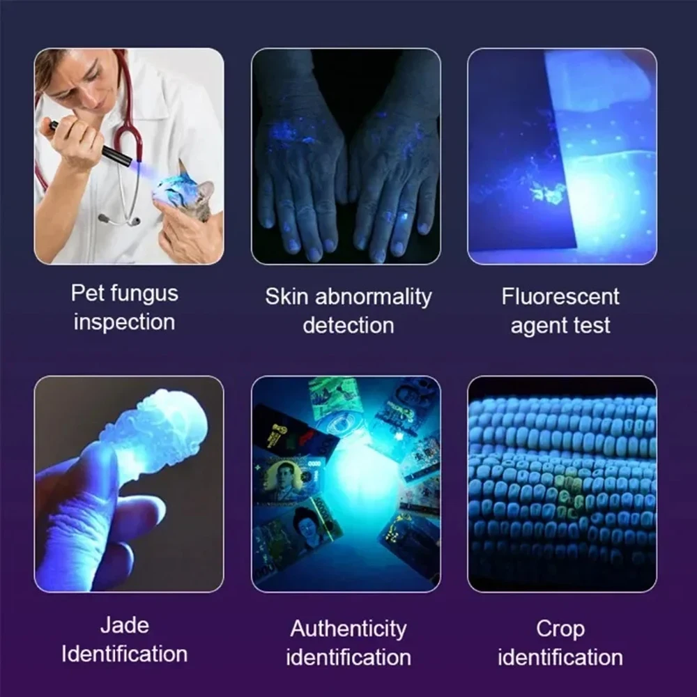 365/395nm UV Flashlight Zoom Type-C USB Rechargeable Black Light For Identification,Pet Urine Detection,Scorpion With Battery