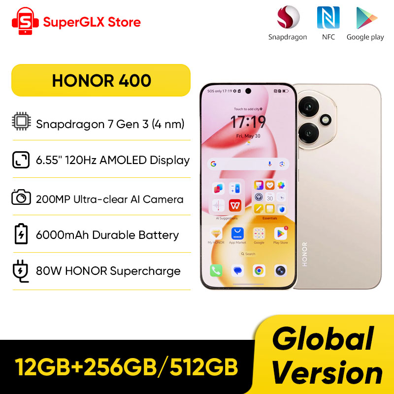 Original HONOR 400 versión Global 5G Smartphone 6,55 "120Hz pantalla AMOLED Snapdragon 7 Gen 3 200MP 6000mAh 80W supercarga NFC