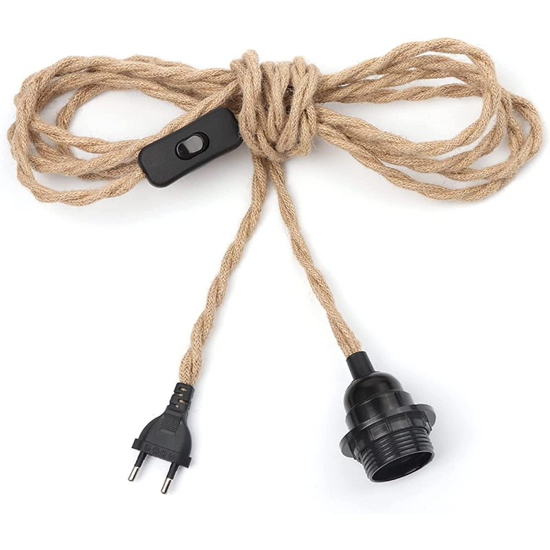 DIY Twisted Cord With Lamp Holder Rope Electrical Wire  E27 EU Plug Plastic Socket Vintage twisted cable with ON OFF Switch
